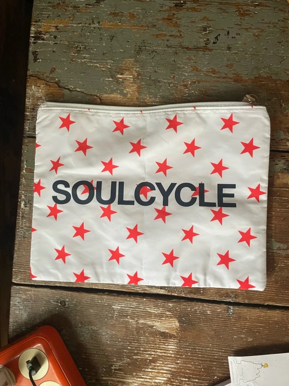soulcycle White Pouch with Red Stars and Navy Logo